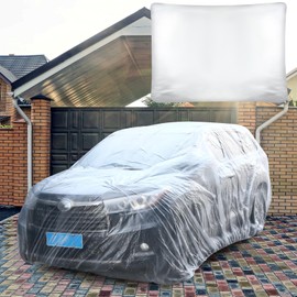 BBTO 1 Set Plastic Car Cover 15.7 x 24.6 ft Universal Disposable Clear Car Cover with Elastic Band Waterproof Dustproof Full Exterior Transparent Car Protective Cover for SUV Sedan Most Cars