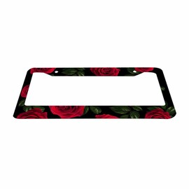 Nicokee Floral Decorative License Plate Frame Rose Flower Pattern Car Tag Frame Aluminum Auto License Plate Holder for Men Women