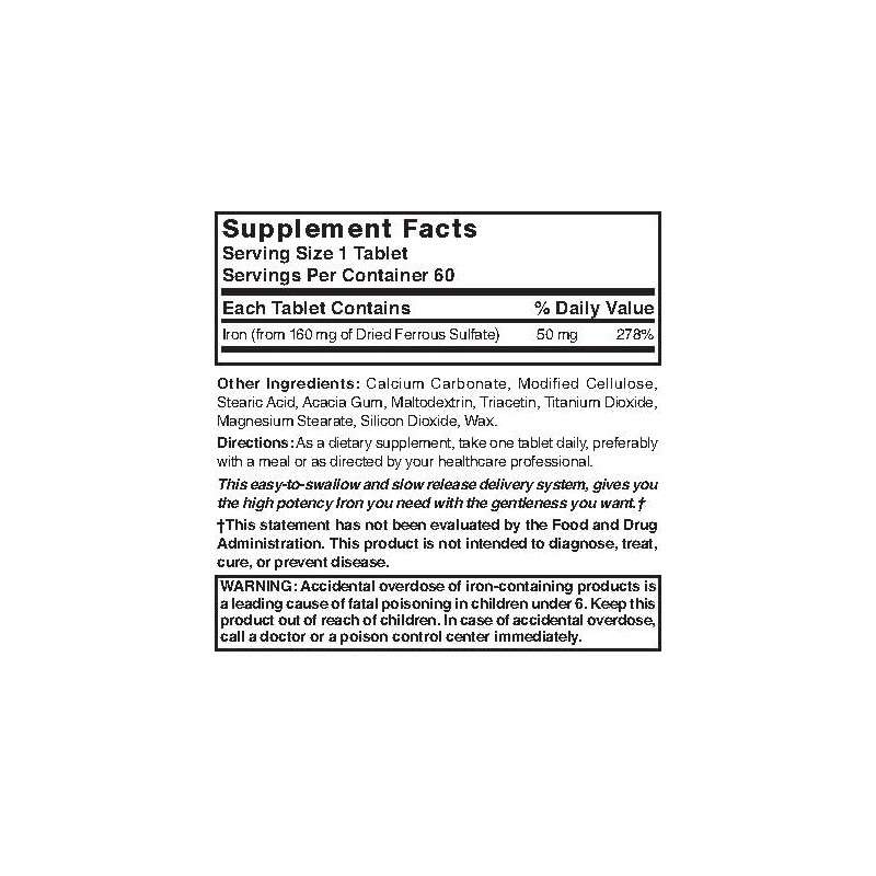 Nature's Blend Slow Iron 50 mg (160 mg) Compare to
