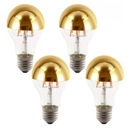 Lxcom Lighting A60/A19 Half Chrome Light Bulb 6W (60 Watt Equivalent) Dimmable Half Gold Reflected Light Warm White 2700K Decorative LED Edison Bulb E26 E27 Base Gold Tipped Mirror Bulbs,4 Pack
