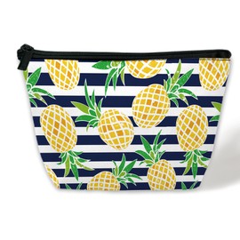 BIGXIUKA Cartoon Pineapple Cosmetic Bag Blue White Stripes Makeup Bags,Travel Make up Bags for Women Girls Cute Zipper Pouch Toiletry Organizer Bag Travel Essentials