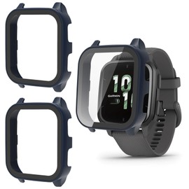 Kimiyaki 2 Pack for Garmin Venu Sq 2 / Sq 2 Music Screen Protector Case [Full Coverage], Hard PC Bumper All-Around Protective Accessories for Garmin Venu Sq 2 Built-in Tempered Glass Film