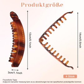 Pack of 4 Large Banana Clips, Banana Hair Clips, 13 x 3 cm / 5.1 inch x 1.1 inch with Metal Spring for Clip for Thin Hair and Thick Hair, Women's Ponytail Holder Hairstyles (4 Colours)