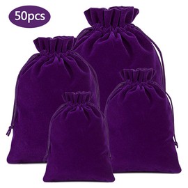 Lucky Monet 25/50/100PCS Velvet Drawstring Bags Jewelry Pouches for Christmas Birthday Party Wedding Favors Gift Candy Headphones Art and DIY Craft (50Pcs, Purple, 4" x 6")