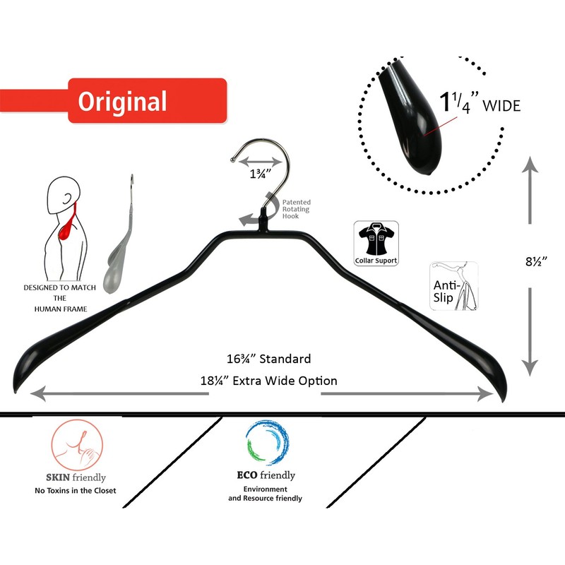 Mawa Extra Wide Jackets Clothing Hanger, Pack of 5, Black