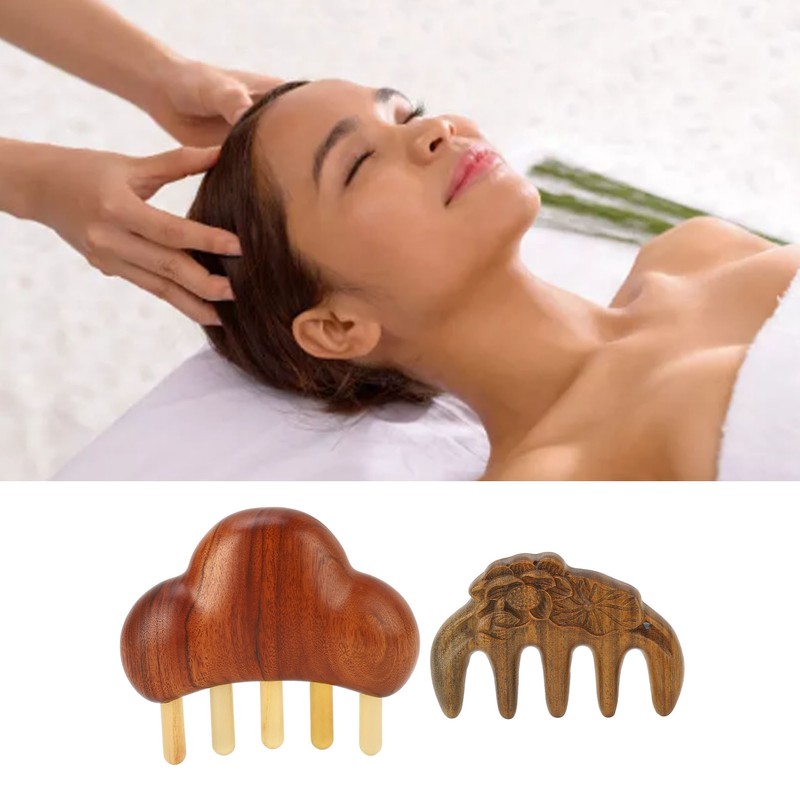 Sandalwood Massaging Comb Lotus Ox Horn Shape Reduce Pressure Wide