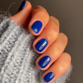 KQueenest 48 Pcs Acrylic Press on Nails Short Square, Dark Royal Blue Nails Press ons, Glossy Opaque Fake Nails Short, Neutral Gel Stick on Nails For Women Daily Wear