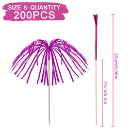 TAIHOBO 200 PCS Cocktail Accessories for Drinks, 23cm Cocktail Umbrellas for Drinks Cocktail Decorations, Colourful Sparklers Wedding Party Accessories, Suitable for Friend's Party, Bar Dance Party