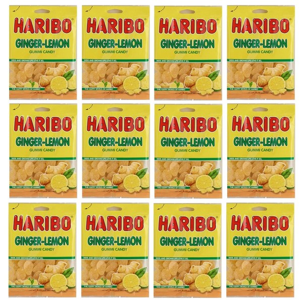 Haribo Twin Ginger Lemon Gummy Candy: 12 Bags of 4 Oz
