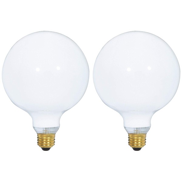 (2 Pack) G40 Incandescent Light Bulb 2700K Soft Light, Decorative Globe Light Bulbs,E26 Medium Base, Perfect use for Decor, Pendant, Bathroom/Vanity Mirror Makeup, Dimmable. (White-Finish, 100-Watt)