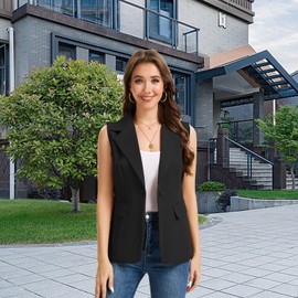 Women's Sleeveless Blazer Vest Lightweight Fully Lined Single Button Fashion Casual Summer Work Office Jacket with Pockets (US, Alpha, Large, Regular, Regular, Black)