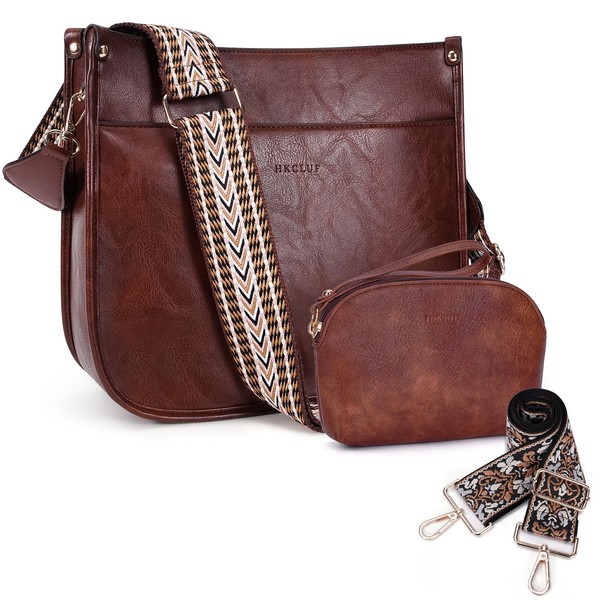HKCLUF Crossbody Bag Purse for Women 2PCS/Set Leather Hobo Handbag