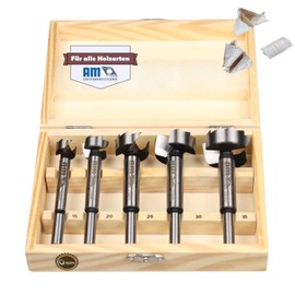 AM-Zerspanungstechnik Forstner Drill Bit Set Diameter 15-35 mm Professional Wood Drill Set 5 Pieces Pot Drill Wood Branch Drill Bit Set