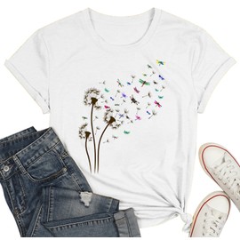 Dandelion Shirts for Women Dragonfly Tee Shirt Womens Wildflower Tops Cute Dragonfly T-Shirt Life Tee