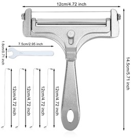 6pcs Cheese Slicer Kit, Stainless Steel Wire Cheese Cutter with 4 Extra Wires & Wrench Cheese Slicer Handheld Adjustable Thickness Butter Cutter Food Slicer for Block Cheese Butter(Frosted Silver)