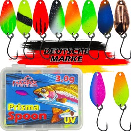 Paradox Fishing Trout Spoon Set I 10 Spoons 3.0 g with Spoon Box and 5 Snaps I Trout Bait Set for Trout Fishing Trout Dough Spoons Trout
