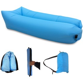 Inflatable Lounger, Lazy Air Sofa with Headrest Waterproof Couch Bed with Carry Bag Portable Indoor/Outdoor Lounger for Camping, Hiking, Beach, Park, Pool Float (Blue)