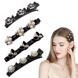 ZWWOGE 4 Stück haarreifen damen, 2025 Neue Haarspangen Blumen, Kristall Haarschmuck Damen, haarclips,Geflochtene Haarspange Mädchen, Kreieren sie eine Vielzahl Stilvoller Frisuren