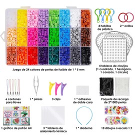 SlowTon 39000 Mini Cuentas y Abalorios Plásticos Cuentas con Planchar, Juego de Plancha Cuentas de Fusibles con Artesanías y Accesorios para DIY Manualidades para Cumpleaños (5MM)