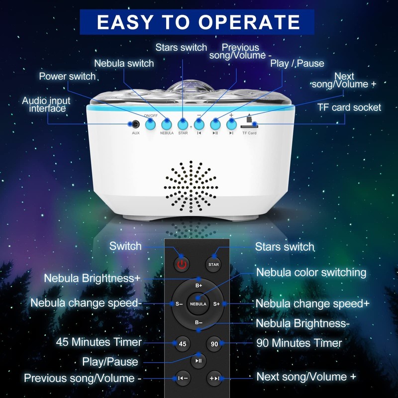 Galaxy Projector, Star Projector Night Light with Remote Control/Timer Function/Built-in