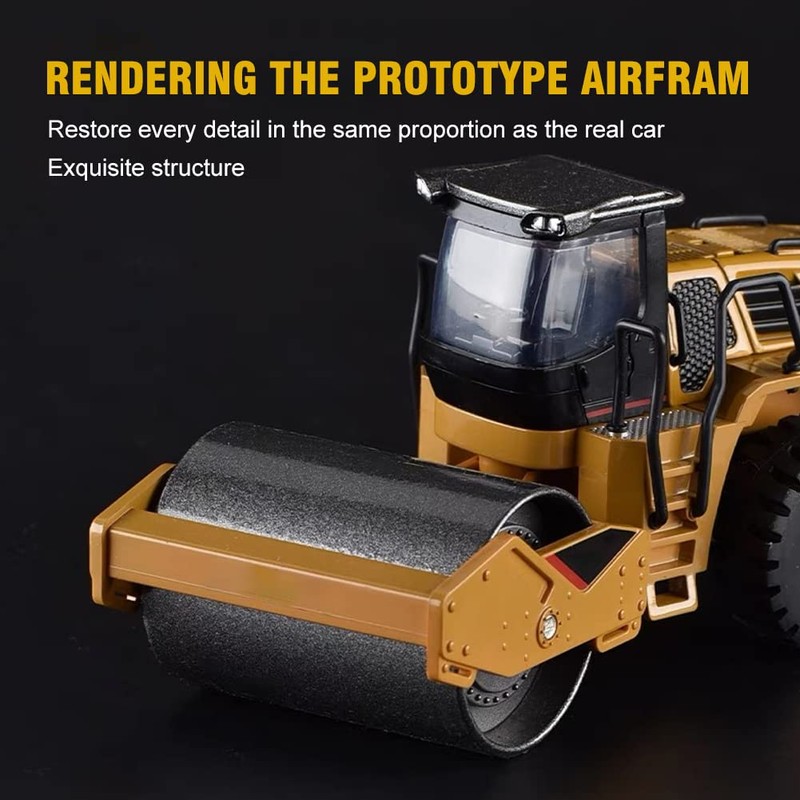 Dilwe Bulldozer Roller Train Toy, Road Roller Model, Alloy Road