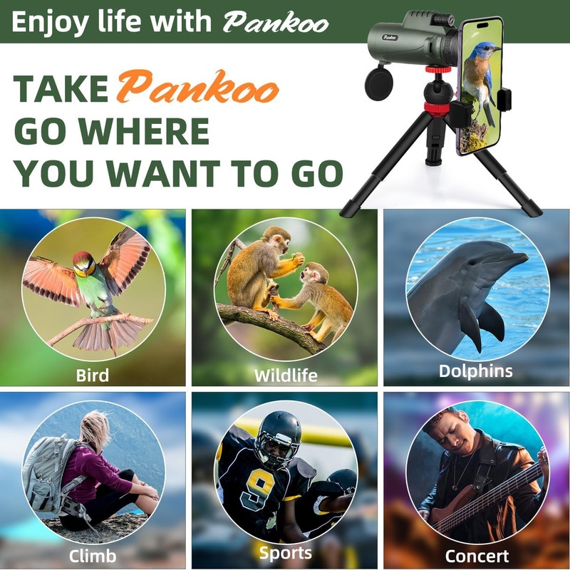 Pankoo 40X60 Monocular Telescope with Smartphone Holder & Upgraded Tripod,