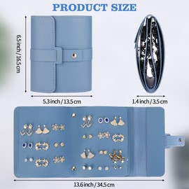 LETURE PU Leather Travel Jewelry Earring/Stud Organizer Case, Travel Portable Book Design Jewelry Case for Ring, Pendant, Stud Earring, Necklace, Bracelet Organizer Storage Holder Boxes (Blue)
