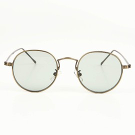 What Say Fashion Flat Boston Metal Frame Color Lens Sunglasses, Clear Lens, Date Glasses, UV400 Men's, Women's Case, light green/antique gold