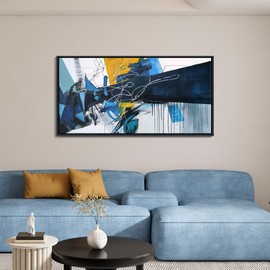 KLAKLA Large Abstract Canvas Wall Art for Living Room - Blue and white Framed Wall Decor Living Room Picture Artwork for Office Bedroom Decorative Paintings