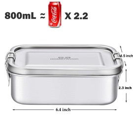 Bento Lunch Box, G.a HOMEFAVOR Stainless Steel Lunch Containers Leakproof, Metal Lunch Containers for Kids Adults, 800ML, Dishwasher Safe, BPA Free
