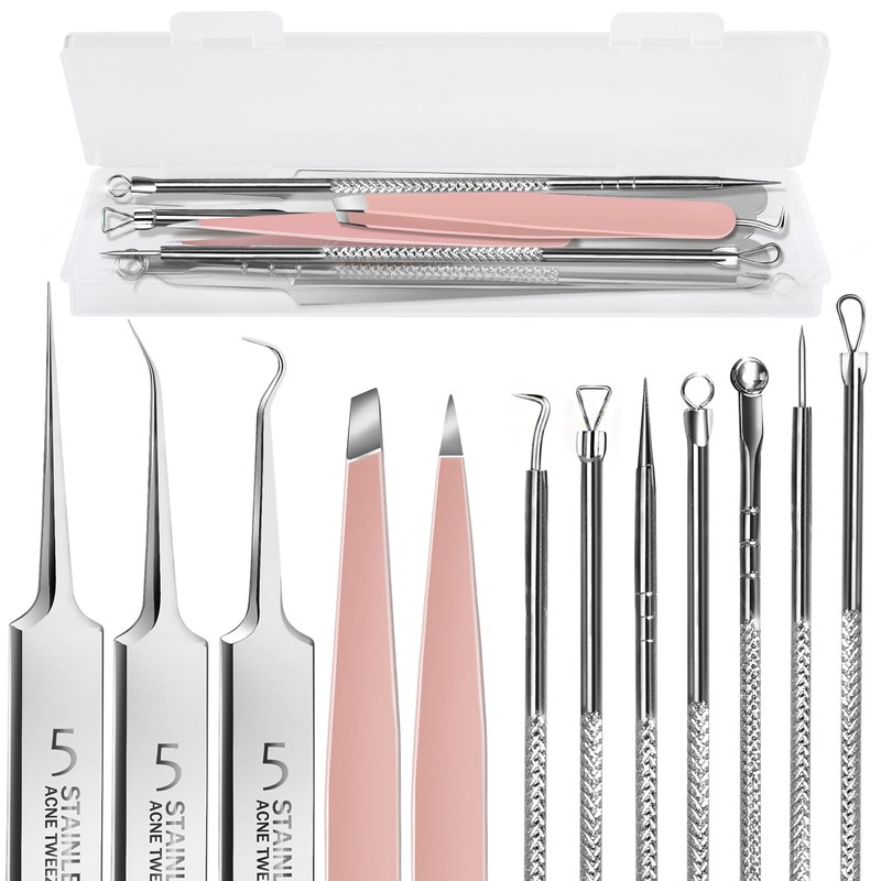 Teenitor 9 Pcs Professional Blackhead Tweezers and Pimple Popper Tool