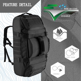 Travel Gym Duffle Bag Tactical, for Men Women Multi-functional Backpack,3 in 1 Shoulder Bag Backpack Handbag for Sports Hiking Camping, Water Resistant & Easy Clean with National Flag (Black, 65L)