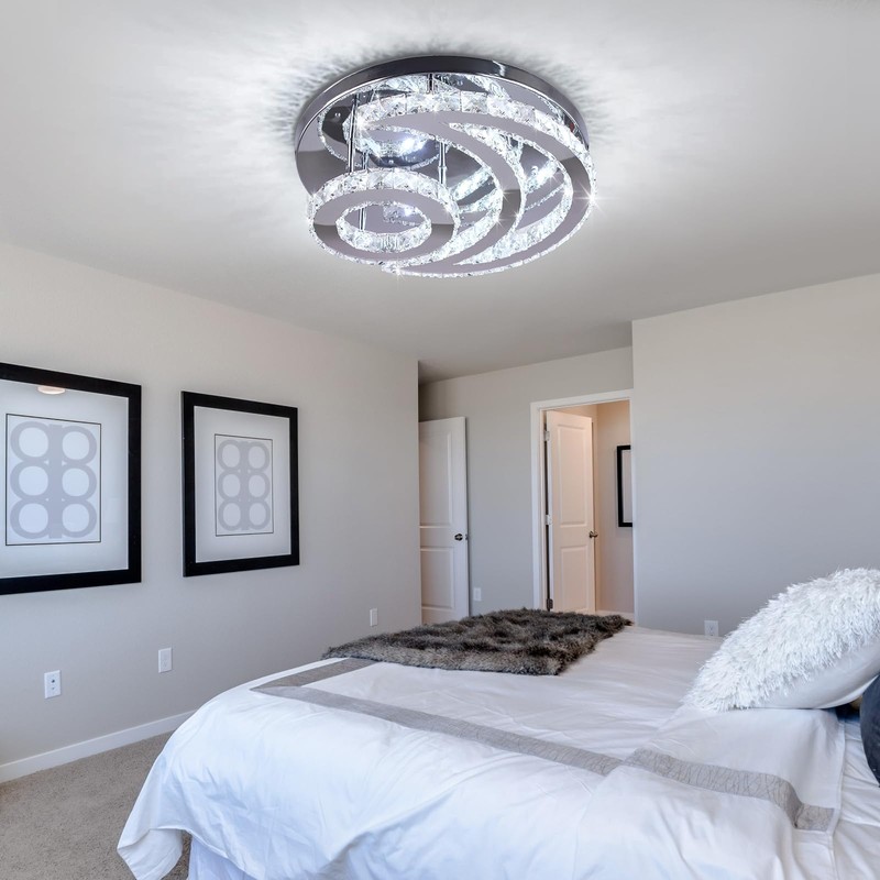 CXGLEAMING 15.7" Crystal Chandelier Modern LED Ceiling Light Moon Shape