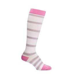 Motif Medical Maternity Compression Socks for Comfort & Support - Pregnancy & Postpartum Pressure Socks - Knee-High Pregnancy Compression Socks for Women (Gray/Pink Stripes, Large)