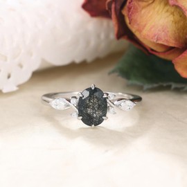 IRROYA Women's Engagement Rings 1.5CT Oval Cut Natural Black Rutilated Quartz Engagement Ring 6x8mm prong setting Style Minimalist Rings Wedding Rings Anniversary Ring Platinum Plated 925 Sterling Silver Women's Promise Rings, Metal, Quartz