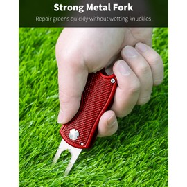 GreenHaven 6 Pack Foldable Golf Divot Repair Tool with Magnetic Ball Marker and Pop-up Button Green Tool Accessories with Metal Fork Tine and Metal Handle for Golfers，Black&red&Blue