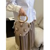 Summer Straw Bag for Women Pearl Flower Bucket Tote Bag