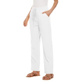 YOCUR Womens Casual Elastic High Waisted Pants Cotton Straight Leg Drawstring Trousers White XL