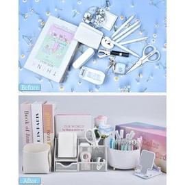 Organizadores de escritorio blancos y accesorios con organizador de escritorio de malla y soporte giratorio de 360 para bolgrafos y un montn de...    