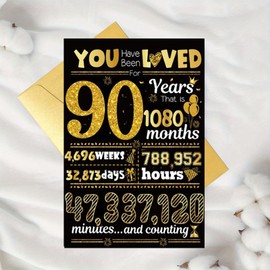 TOPWAYS Geburtstagskarte, You Have Been Loved for Years Happy Birthday Karten, Lustige Geschenke Grußkarte, Jubiläumskarte mit Umschlag, Schwarz Gold Geburtstagsdekorationen für Jungen Mädchen (90