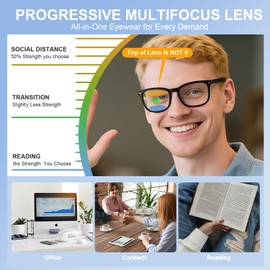 SKYOAK 2 Pack Superb Durable Lightweight Progressive Multifocus Reading Glasses Men Women, TR90 Frame Spring Hinge Anti-Blue Light Multifocal Readers Retro No-Line Multifocal Comfort Eyeglasses, 3.0x