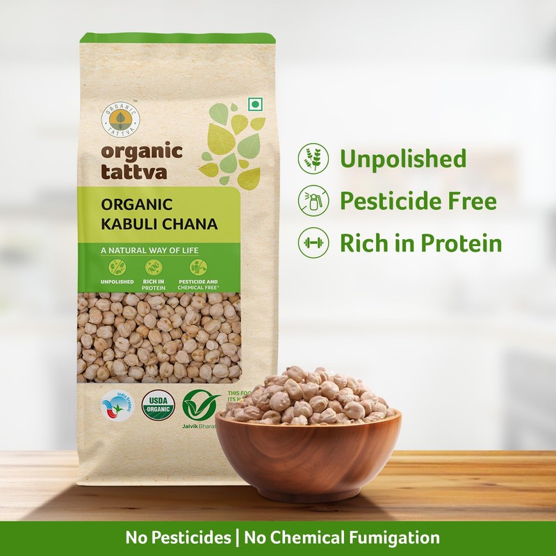 Organic Tattva Chick Peas (Kabuli Chana) Chickpeas, 500g USDA Certified