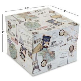 Greeting Card Organizer Box World Travels - Stores 140+ cards (not included). 7" x 9" x 9-1/2"