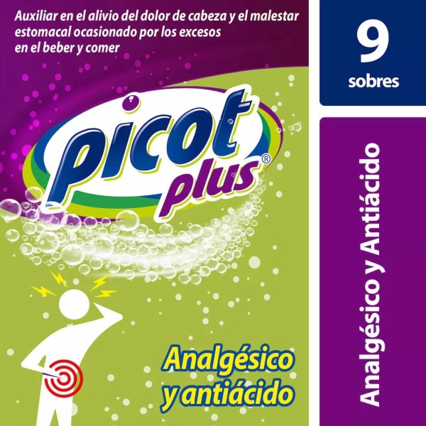 Picot Plus 9 Sobres De Antiácido Y AnaLGésico Picot Plus Efervescente