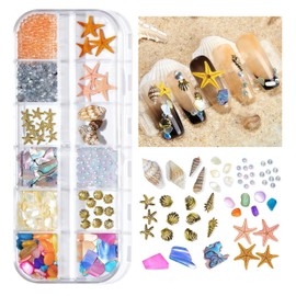 BBATT-HAPPY Summer Beach Nail Charms, Starfish Seashells Stones Pearls Ocean Decoration for Acrylic Nails