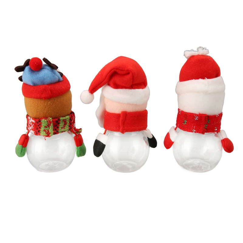 3pcs Christmas Candy Jars Transparent Clear Plastic Biscuits Jars Decorative