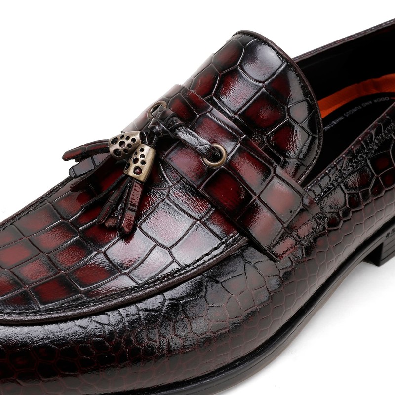 Men's Tassel Loafer, Classic Casual Dress Shoe, Wine Leather Tassel