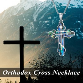 ROMANTICWORK 925 Sterling Silver Eastern Orthodox Cross Pendant Necklace Religious Christian Jewelry for Men Women