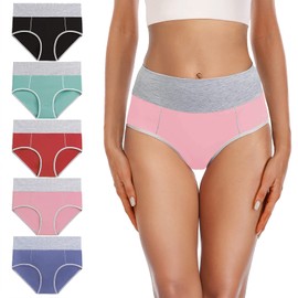 YaShaer Women's Cotton Underwear High Waist Stretch Briefs Soft Underpants Ladies Full Coverage Panties 5 Pack