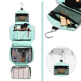 homchen Hanging Toiletry Bag Travel Kit for Men Women, Upgrade Large Capacity Wash Bag Makeup Bag with 4 Compartments, Foldable Compact Size
